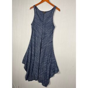 Linen Blend Dress Womens XL Blue Sharkbite Hem Sleeveless V-Neck Lagenlook